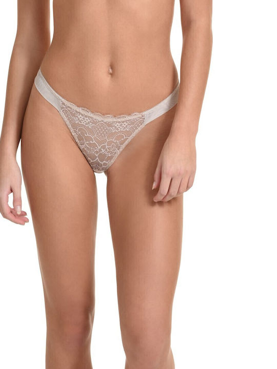 Miss Rosy Γυναικείο String με Δαντέλα Μπεζ