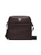 Guess Artificial Leather Shoulder / Crossbody Bag with Zipper, Internal Compartments & Adjustable Strap Dark Brown 22x5x23.5cm