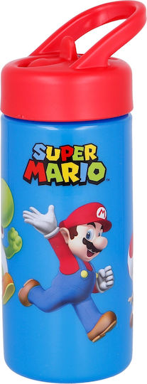 Stor Kids Water Bottle Super Mario Plastic with Straw Blue 410ml