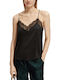 Camisole Lace Trim Damen Satin Lingerie Top mit Spitze Feather Bottle Green