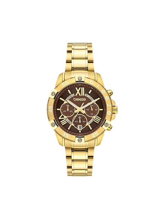 Breeze Watch Chronograph with Gold Metal Bracelet