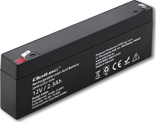 Qoltec AGM UPS Battery with Capacity 2.3Ah and Voltage 12V 1pcs