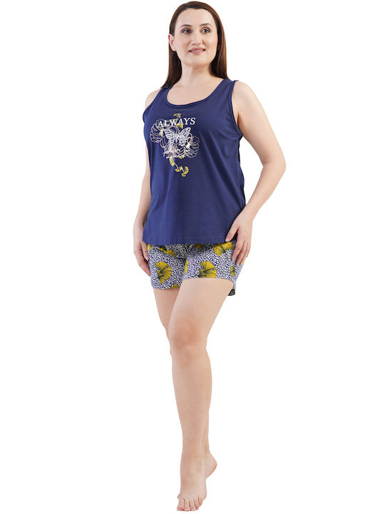 Vienetta Secret Summer Women's Pyjama Set Cotton Navy Blue