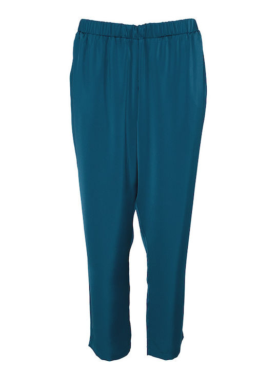Pirouette Women's Satin Trousers with Elastic in Loose Fit Blue