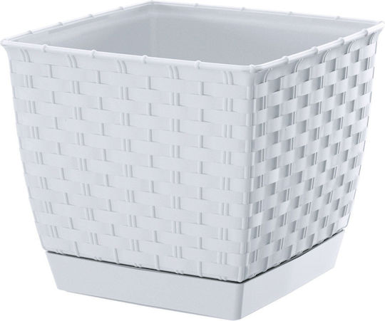 Prosperplast DRLK220 Übertopf Rattan Weiß mit Gestell 21x21x19εκ.