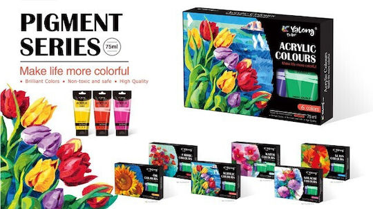 Yalong Pigment Series Σετ Ακρυλικά Χρώματα Ζωγραφικής 75ml 6τμχ