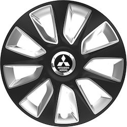 Versaco Car Hubcap Set with Mitsubishi Emblem 15" 4pcs Black /Black