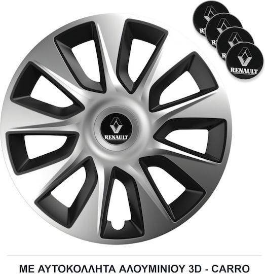 Versaco Car Hubcap Set Stratos with Renault Emblem 15" 4pcs Black