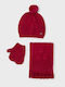 Kids Beanie Set with Scarf & Gloves Knitted Red
