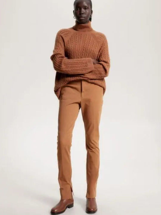 Women's Fabric Trousers Slim Fit Brown