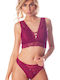 CottonHill Dantelat Set de Lenjerie Bralette cu Șir de caractere Burgundy