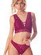 CottonHill Дантелен Комплект Дамско Бельо Bralette с Прашка Бордо
