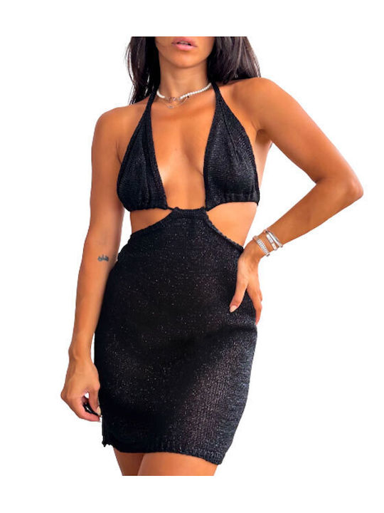 Chica Καλοκαιρινό Mini Φόρεμα Πλεκτό Μαύρο
