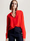 Tommy Hilfiger Women's Summer Blouse Long Sleeve with V Neckline Red