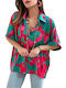 Amely Women's Summer Blouse with 3/4 Sleeve & V Neckline Floral Green