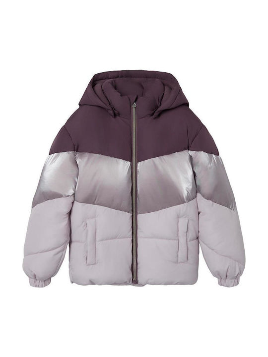 Daunen-Kinderjacke Kurz mit Kapuze Lila