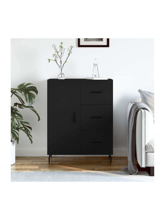 Wooden & Metallic Buffet with Drawers Black L69...