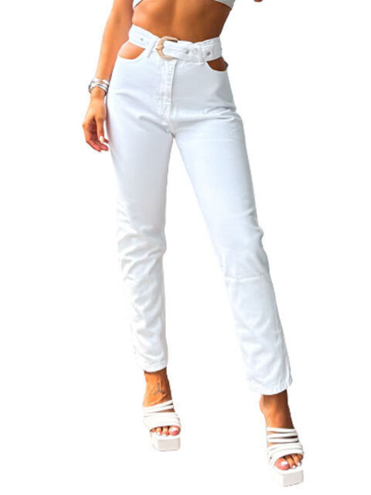 Chica High Waist Women's Jean Trousers White