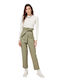 Women's High-waisted Fabric Trousers Paperbag Fit Green