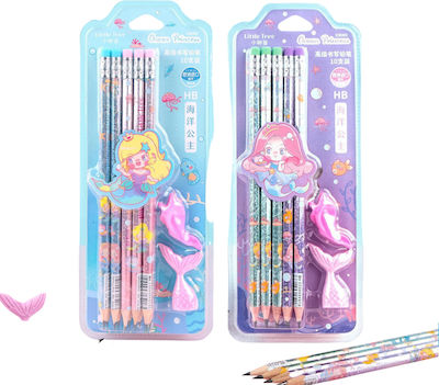 Little Tree Ocean Princess Pencil Erasers Pencil HB Set with Scraper and Eraser (Μiscellaneous Designs/Colors)