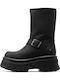 Seek Leather Women's Biker Boots with Medium Heel Black