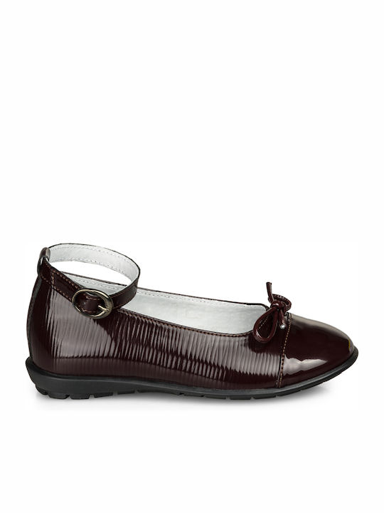 Kids Leather Ballerinas with Adjustable Metal Clasp Burgundy