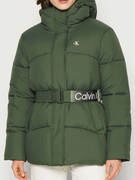 Calvin Klein Κοντό Γυναικείο Puffer Μπουφάν για Χειμώνα Πράσινο