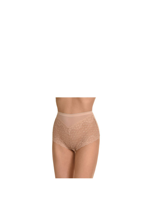 Miss Rosy Baumwolle Hoch tailliert Damen Slip mit Spitze Beige