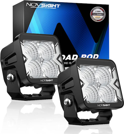 NovSight Квадрат Водоустойчиви Фарове за кола LED Mazda 2 12V 20W 8.2см с Бял осветление 2бр