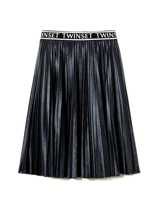 Twinset Kids Pleated Leather Skirt Black 212GJ248B