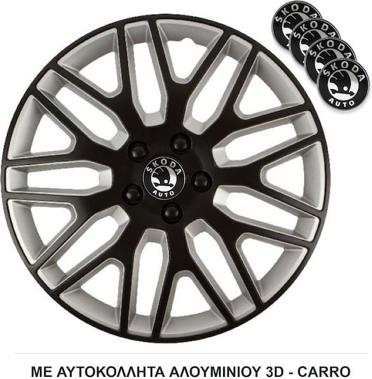 Versaco Auto Radkappen Set Dakar mit Marke Skoda 4Stück 16" Schwarz