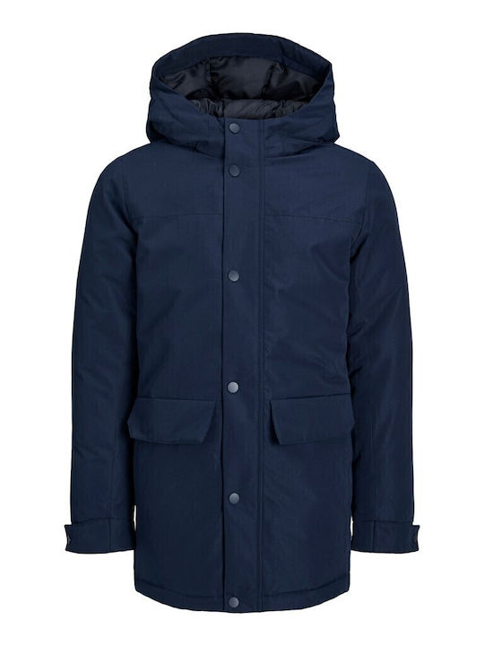 Jack & Jones Παιδικό Παρκά Κοντό με Κουκούλα Μπλε