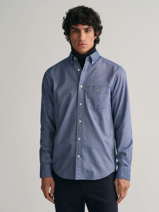 Gant Men's Shirt with Long Sleeves Regular Fit Blue