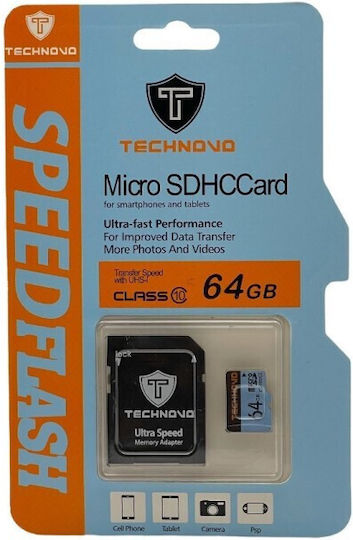 Technovo microSDHC 64GB Class 10 UHS-I με αντάπτορα