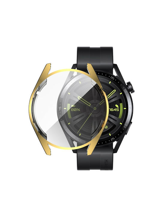 Protecție Carcasă de Silicon cu Sticlă în culoarea Auriu pentru Huawei Watch GT 3 46mm