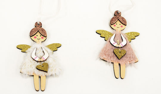Faitakis Pack Christmas Wooden Figure Cherub White Length 6cm