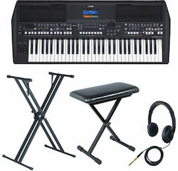 Yamaha Keyboard PSR-SX600 με Βάση, Σκαμπό και Ακουστικά Βundle with 61 Keys Standard Touch with Stand, Headphones and Stool Black