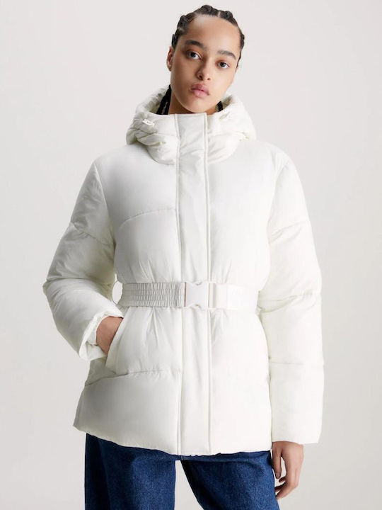 Women's Short Puffer Jacket for Spring or Autumn White