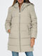 Dolly Women's Long Puffer Jacket for Spring or Autumn with Hood Weathered Teak