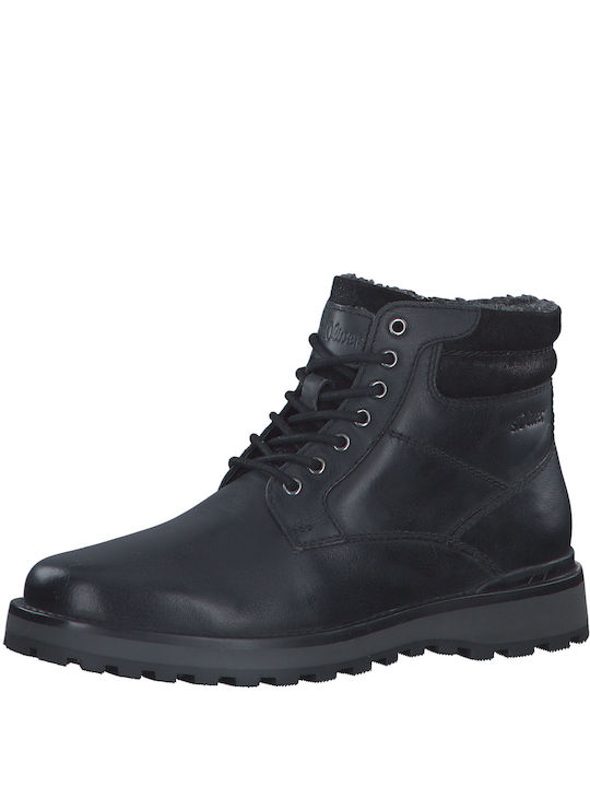 S.Oliver Men's Leather Boots with Zipper Black