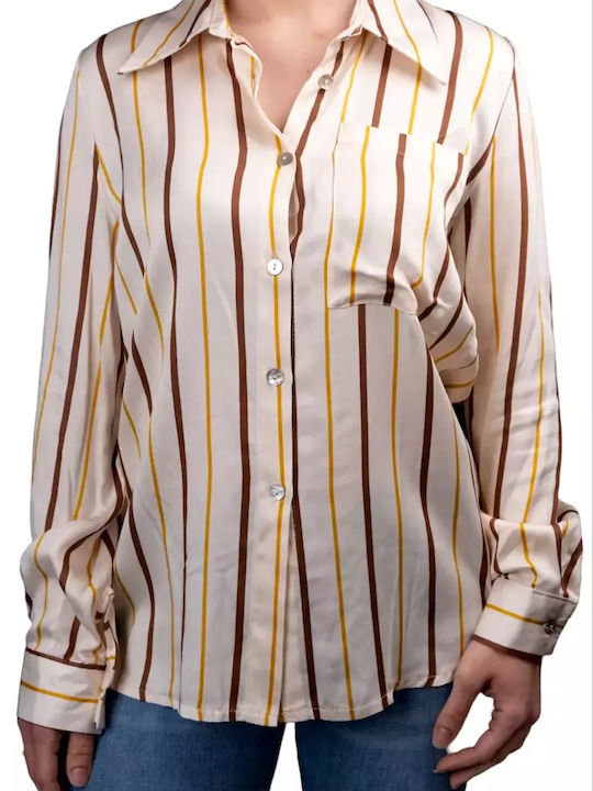 Remix Women's Striped Long Sleeve Shirt Yellow