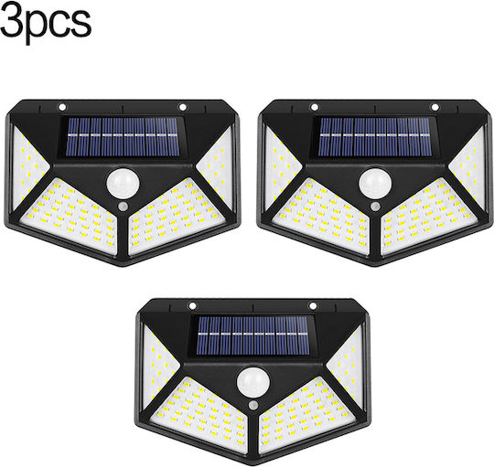 Set of 3 Wall Solar Lights 7W 2700lm with Motion Sensor