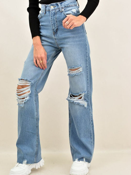 Women's Jean Trousers with Rips in Straight Line