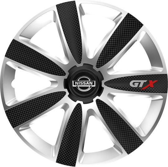 Versaco Car Hubcap Set Gtx Carbon with Nissan Emblem 14" 4pcs Black