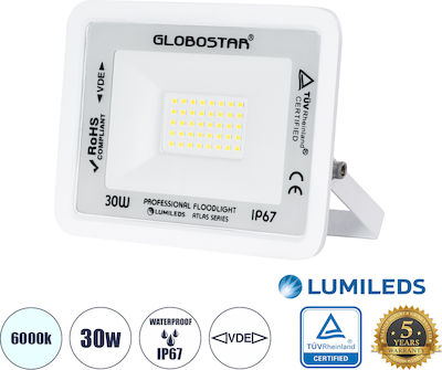 GloboStar Atlas Στεγανός Προβολέας LED 30W Ψυχρό Λευκό 6000K IP67