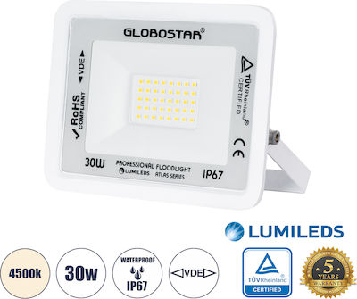 GloboStar Atlas Στεγανός Προβολέας LED 30W Φυσικό Λευκό 4500K IP67