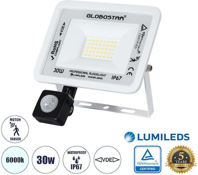 GloboStar Aurora Waterproof LED Floodlight 30W Cold White 6000K with Motion Sensor IP67