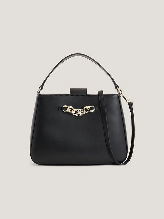 Tommy Hilfiger Th Luxe Monogram Chain Satchel Women's Bag Shoulder Black