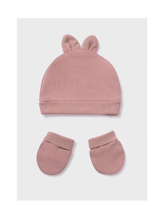 Mayoral Σκούφος Kinder Mütze Set mit Handschuhe Gestrickt Rosa für Neugeborene