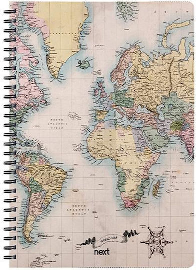 Next Spiral Notebook Ruled B5 70 Sheets 2 Subjects Trends World Map Ii Multicolour 1pcs